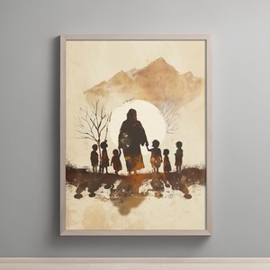 Póster de Jesús Sagrado y Niños, Arte Cristiano Infantil, Decoración Espiritual de Pared, Obras de Arte Religiosas para el Hogar o la Escuela Dominical, Arte para Colgar en la Cama