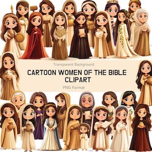 30PNG Cartoon Women of the Bible Clipart, Biblical Characters for Kids Study, Digital Download, Christian Art, Religious Biblical Stories