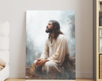 Christ in Gethsemane Artwork, Jesus Praying Garden Print, Bible Verse Wall Art, Spiritual Home Decor, Christian Poster, Religious Printable