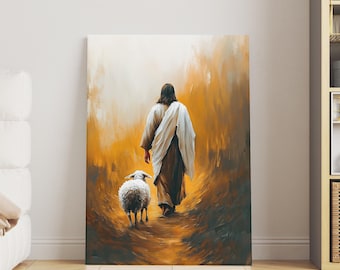 Jesus Walking with Lamb, Jesus Painting, Christian Wall Art, Biblical Artwork, Good Shepherd Print, Printable Christian Artwork, Digital