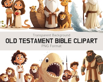 Old Testament Bible Clipart, 100 PNG Cute Cartoon Kids Bible Stories Set, Digital Christian Clip Art for Sunday School & Religious Crafts