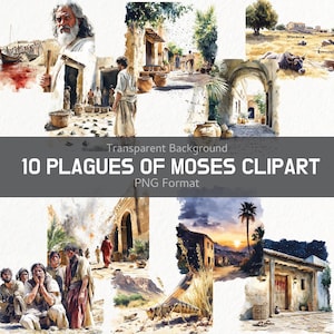 10 Plagues of Moses Clipart Bundle, 50 PNG High-Quality Biblical Digital Art for Sunday School, Religious Crafts & Christian Projects