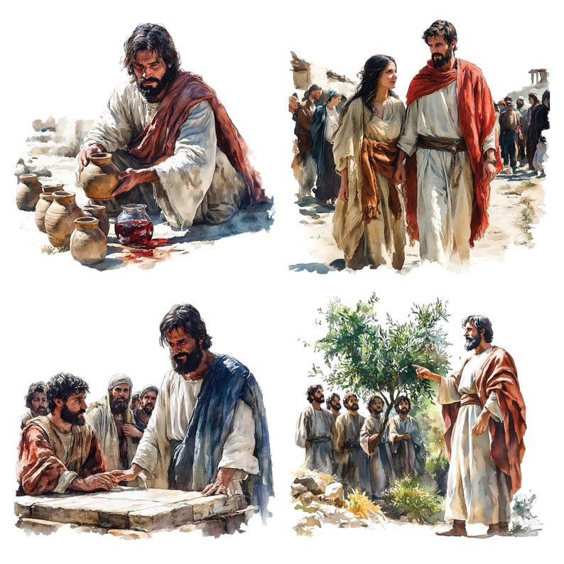 Miracles of Jesus Clipart, 50+ PNG Biblical Scenes, Digital Christian ...