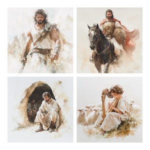 50+JPG Krieger David Biblische Clipart, David und Goliath, Religiöses Clipart für Projekte, Christliche Kunst, Illustration zur Bibel, Digital