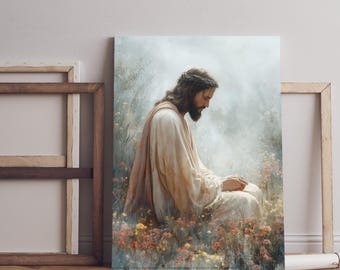 Jesus Praying in Gethsemane Garden, Digital Art Print, Watercolor Christian Wall Art, Faith-Based Home Decor, Religious Artwork, Easter Gift