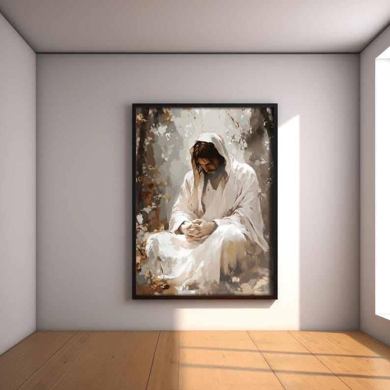 Garden of Gethsemane, Jesus in Prayer, Christian Wall Art, Bible Story Poster, Spiritual Artwork, Inspirational Home Decor Housewarming Gift image 5