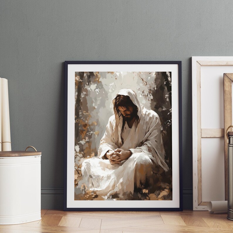 Garden of Gethsemane, Jesus in Prayer, Christian Wall Art, Bible Story Poster, Spiritual Artwork, Inspirational Home Decor Housewarming Gift image 6