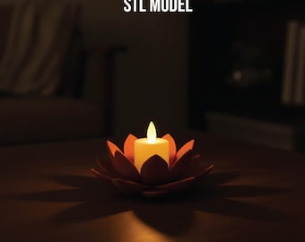 Portavelas de loto (archivo STL digital), diseño de vela de té de flor sagrada para meditación, yoga y decoración espiritual del hogar, modelo imprimible en 3D.