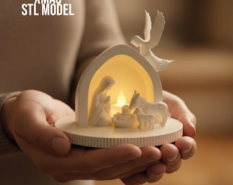 Nativity Scene Candle Holder STL File for 3D Print, Christmas Manger Light, Religious Gift, Christian Home Decor Model