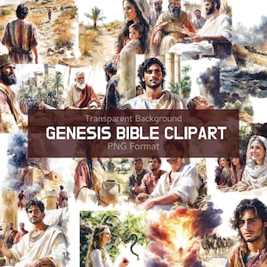 Genesis Bibel Clipart Bundle, 100+ PNG christliche digitale Kunst für Sonntagsschule, Bibelarbeit, Kirche Printables & religiöses Kunsthandwerk