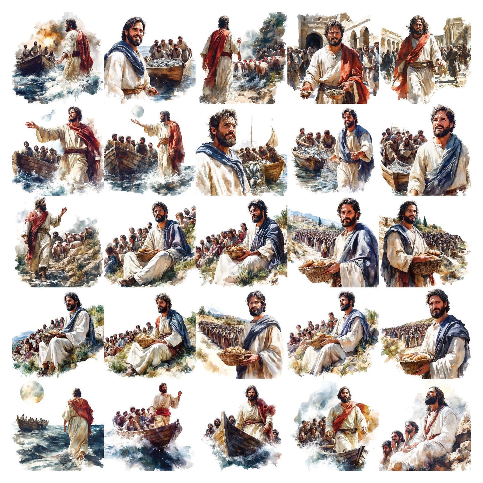 Miracles of Jesus Clipart, 50+ PNG Biblical Scenes, Digital Christian ...