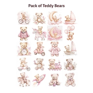 20 png-collectie aquarel teddybeer, schattige roze teddybeer clipart, meisje babyshower decoraties, kinderkamer kunst aan de muur, illustraties verjaardag
