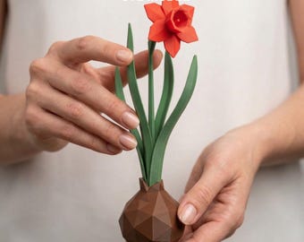 Narcissus Flower STL, 3D Printable Daffodil Figurine, Spring Shelf Decor, Aesthetic Desk Plant 3D Model, Flower Lover Gift, Digital STL