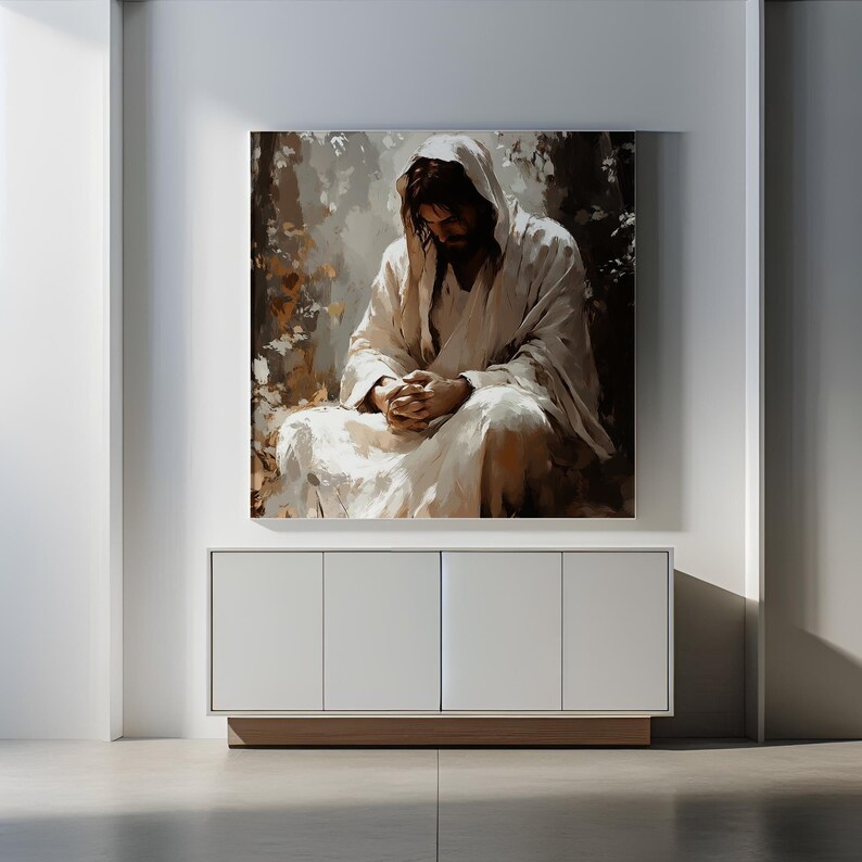 Garden of Gethsemane, Jesus in Prayer, Christian Wall Art, Bible Story Poster, Spiritual Artwork, Inspirational Home Decor Housewarming Gift image 8