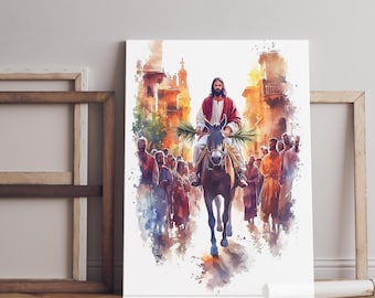 Triumphal Entry Art Print of Jesus Riding on Donkey Into Jerusalem ...
