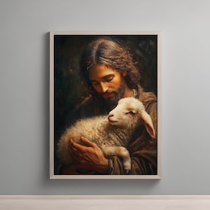 The Good Shepherd, Jesus with Lamb Art, Christian Wall Decor, Bible Art Print, Jesus Christ Painting, Religious Home Artwork