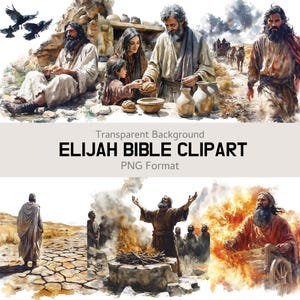 Bundle de cliparts Bible Élie, art numérique chrétien PNG 80 pour école du dimanche, étude de la Bible, impressions d'église et travaux manuels religieux