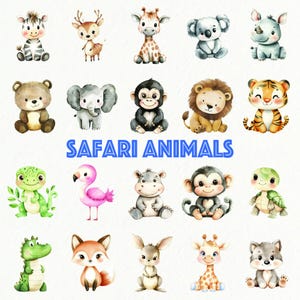 Safari Animals Clipart Set, 20 PNG on Transparent Background, Kids Birthday Cards, Nursery Decor, Baby Shower Decorations, Printable Clipart