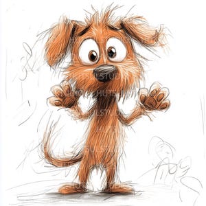 Whimsical Frazzled Dog Clipart, Funny Cartoon Puppy 10 PNGs for T-Shirts, Posters, Wall Art, Social Media, Sublimation & Digital Downloads