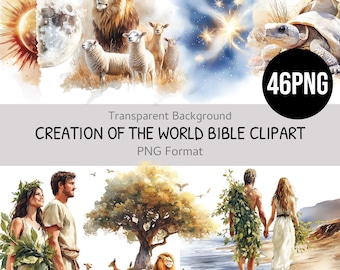 Creation of the World Clipart, 46 PNG Bible Illustrations, Printable Scripture Art, Religious Digital Download