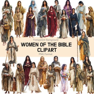 30 Biblische weibliche Figuren, Frauen der Bibel Clipart Bundle, digitaler Download, christliche Grafik, religiöse Kunst für Crafts & Printables