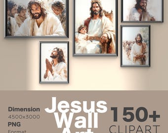 Plus de 150 PNG d'art mural Jésus, clipart chrétien, imprimables religieux, décoration religieuse, art de verset de la Bible, téléchargement numérique pour la maison et l'église