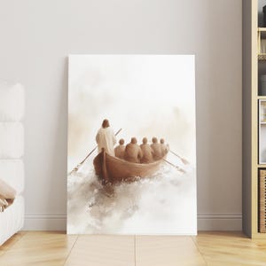 Jesus Saves, Disciples in a Boat, Christian Wall Art, Bible Story Print, Gospel-Inspired Painting, Spiritual Religious Artwor, Church Art