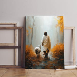 Jesús el Salvador, pintura cristiana, Jesús y el Cordero, arte mural de Jesús, arte mormón, arte bíblico, regalo de bautismo, regalo de confirmación, regalo de pastor
