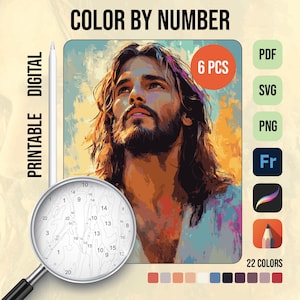 Religious Paint By Numbers Printable, Jesus Christ for Pray, Digital Art for Adults, Digital Download, Color by Number, Bible Art Painting