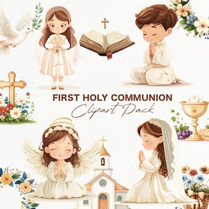 Pack de cliparts pour la première communion chrétienne 40 PNG, téléchargement numérique pour cartes, invitations, événements religieux, décoration de fête et projets d'artisanat DIY