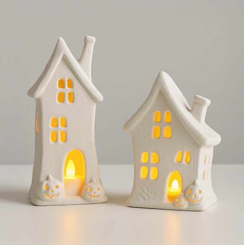 Spooky House with Pumpkins STL, LED Tea Light Holder, Halloween 3D Print Lantern File for Indoor & Tabletop Decoration image 3