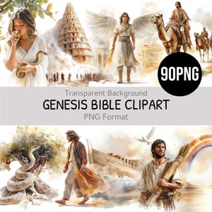 Genesis Bible Clipart Bundle, 90 Digital PNG Files, Religious Scripture Illustrations, Faith & Christian Artwork