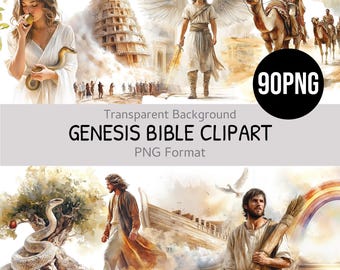 Genesis Bible Clipart Bundle, 90 Digital PNG Files, Religious Scripture Illustrations, Faith & Christian Artwork