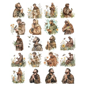 20 PNG Sint Franciscus van Assisi illustraties, religieuze illustraties, christelijke kunst, afbeeldingen van Sint Franciscus, katholieke illustraties, religieuze symbolen