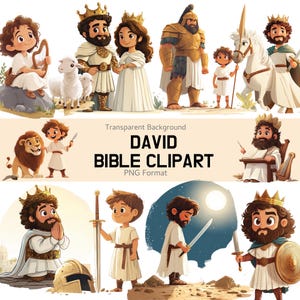 David Bible Story Clipart, Christian PNG Set with Cartoon Bible Moments, Kids Religious Art for Sunday School, Crafts, Teaching, Digital Use