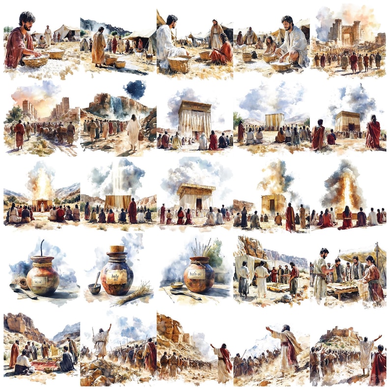 Paquete de imágenes prediseñadas bíblicas de Moisés, más de 130 imágenes PNG de arte digital cristiano para la escuela dominical, el estudio bíblico, imprimibles para la iglesia y manualidades religiosas. imagen 8