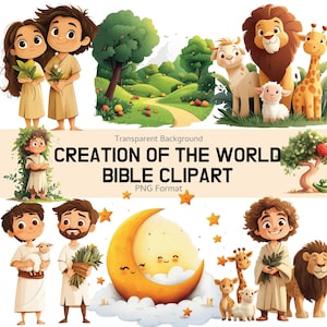 Bible Story Clipart: Creation of the World – Kids Cartoon Christian PNG Set for Teaching, Sunday School, Crafts, Religious Lessons & Decor