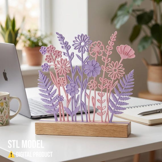 Mother's Day Flowers for 3D Printing, STL Digital File, Layered Floral Sign, Spring Garden Decor, Desktop Ornament, Gift for Mom, DIY Model