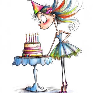 Joli anniversaire original fille clipart, 10 PNG de haute qualité, aquarelle pour agendas numériques, fabrication de cartes, tenue d'un journal, téléchargement immédiat