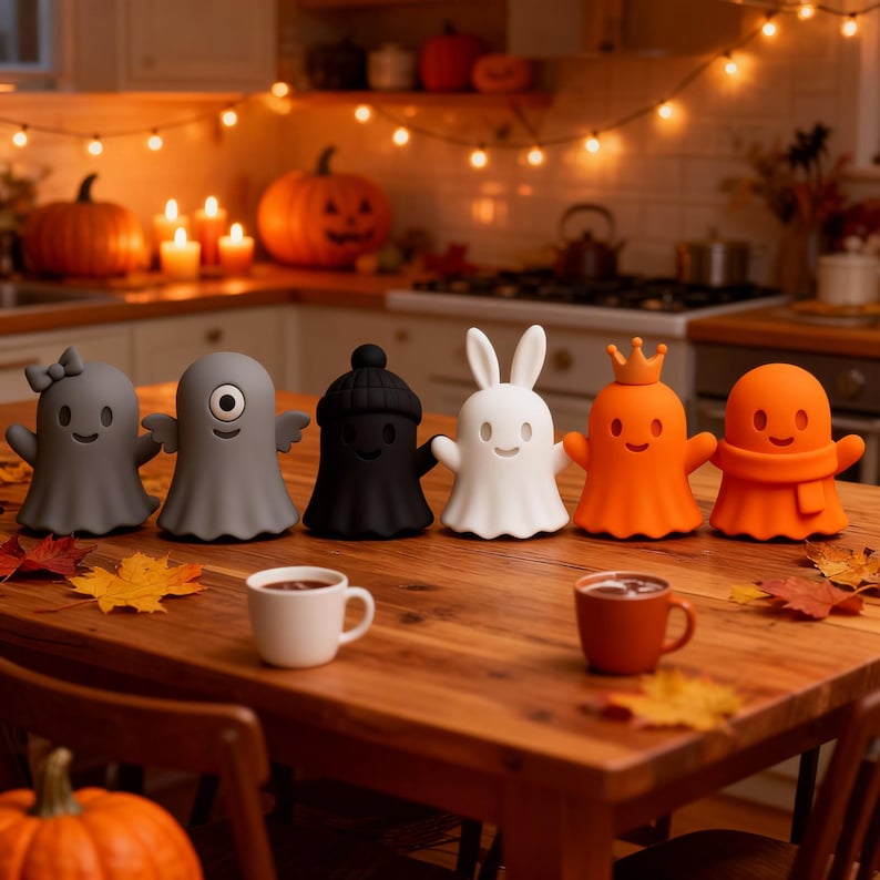 Ghost 3D Print Files, Halloween Spirit STL Pack, Cute Spooky Decor Models, Digital Download 16 Ghost Figures image 1