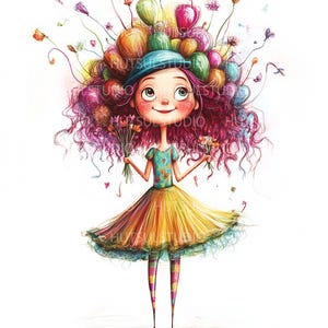12 Clipart anniversaire fille original PNG, aquarelle fantaisiste pour décoration de fête, invitations, scrapbooking et travaux manuels, téléchargement numérique