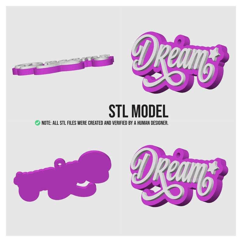 Dream Lettering STL File for 3D Print, Positive Quote Keychain, Student ...
