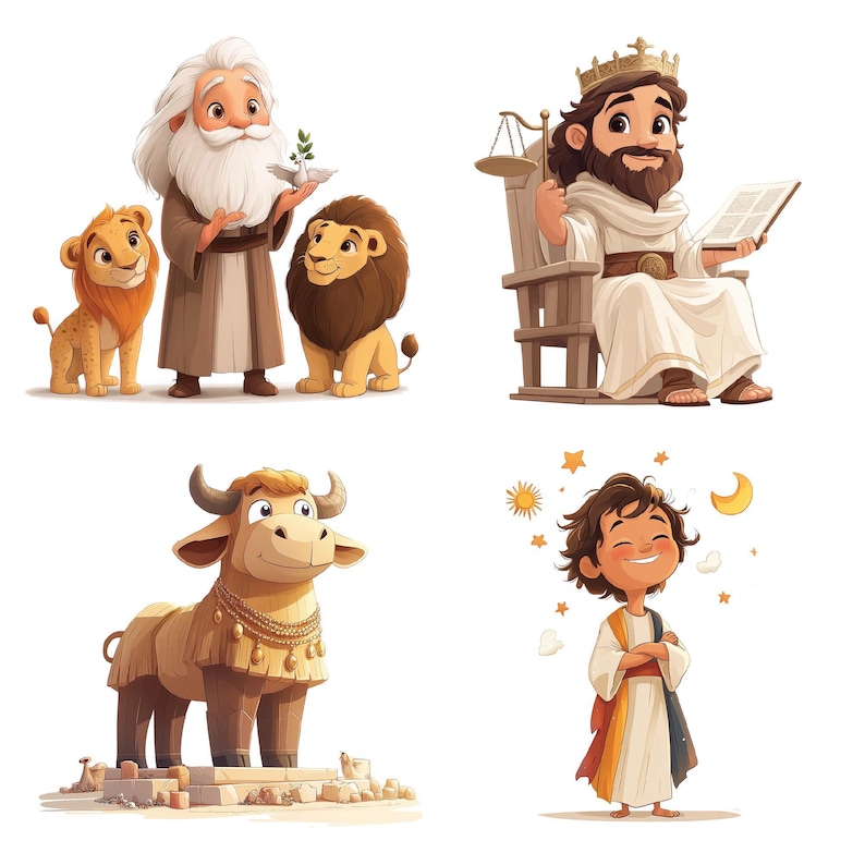 Immagini clipart dell'Antico Testamento, set di 100 storie bibliche per bambini in stile cartone animato in formato PNG, clipart cristiane digitali per la scuola domenicale e i lavoretti religiosi. immagine 8