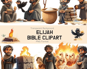 Elijah Bible Story Cartoon Clipart, Cute Christian PNG Set for Kids, Sunday School Art, Religious Crafts, Teaching Resources & Bible Lessons