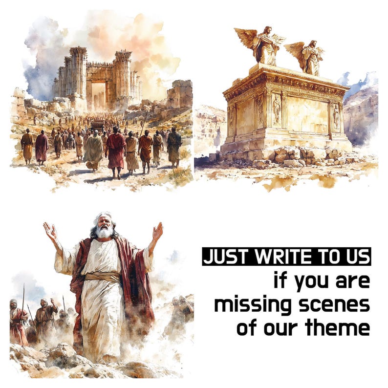 Paquete de imágenes prediseñadas bíblicas de Moisés, más de 130 imágenes PNG de arte digital cristiano para la escuela dominical, el estudio bíblico, imprimibles para la iglesia y manualidades religiosas. imagen 3