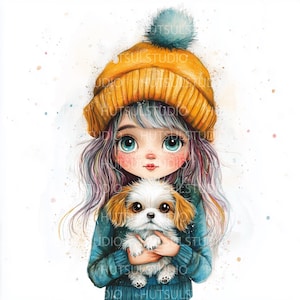 Clipart original de bébé fille PNG 80, aquarelle fantaisiste, travaux manuels en papier et journaux indésirables, décoration de chambre de bébé fille, agenda numérique, fabrication de cartes