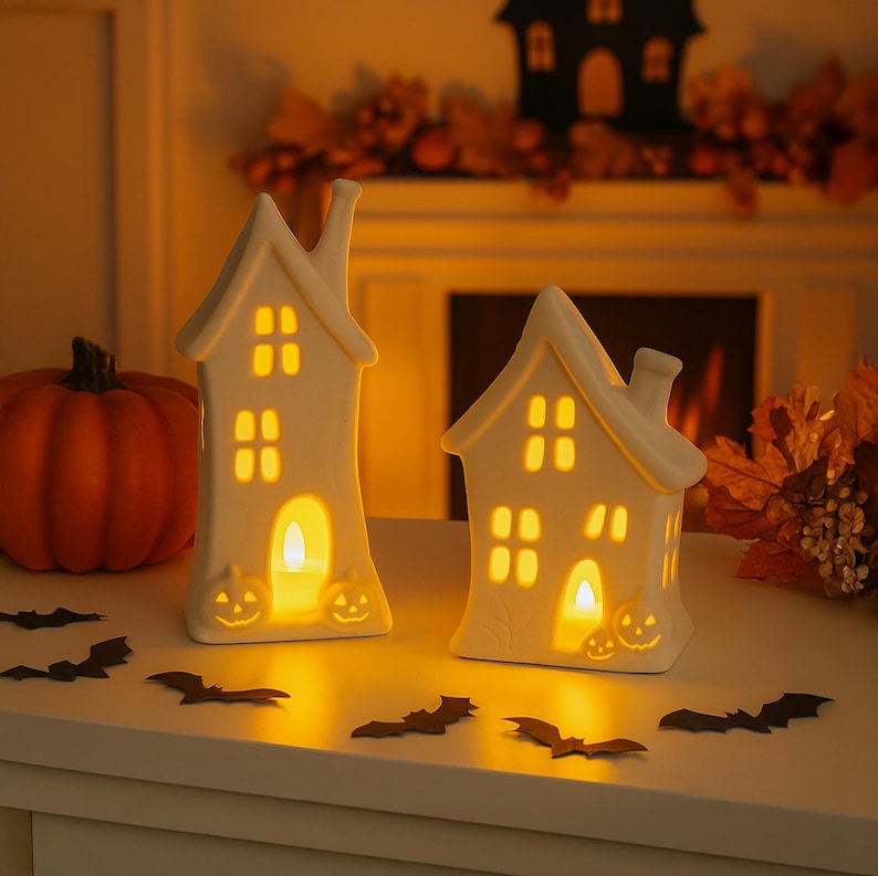Spooky House with Pumpkins STL, LED Tea Light Holder, Halloween 3D Print Lantern File for Indoor & Tabletop Decoration image 9