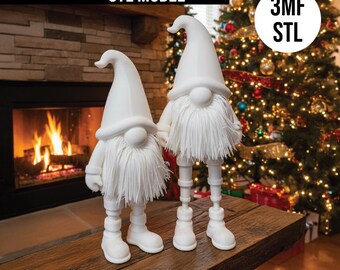 Christmas Gnome on Adjustable Long Legs STL 3MF, 3D Printable Holiday Figures, Festive Winter Home Decor, Digital Download