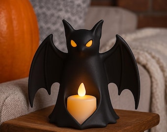 Spooky Bat STL, LED Tealight Holder, 3D Printable Halloween Table or Shelf Decoration, Seasonal Decor