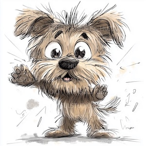 Ensemble de 10 cliparts chien drôle PNG, chiots de dessin animé ludique pour cartes, autocollants, invitations, scrapbooking et travaux manuels, téléchargement immédiat